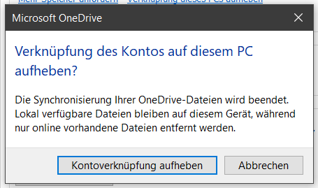 Deactivate OneDrive link without deleting data