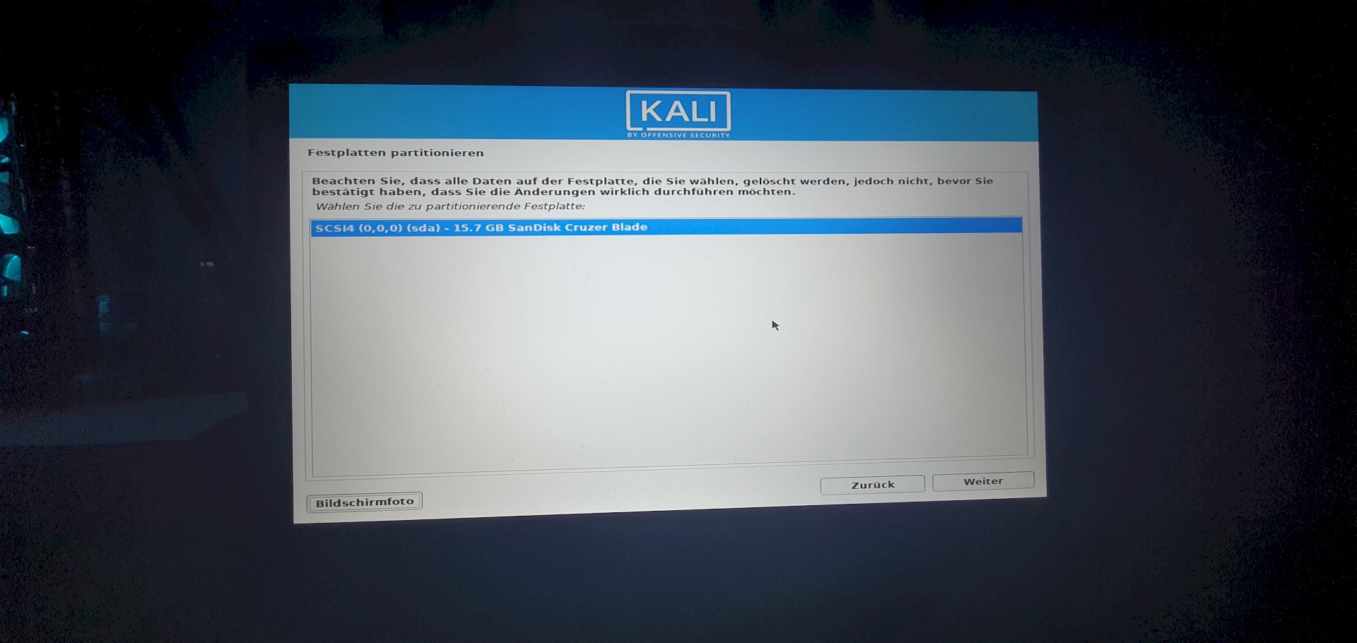 Kali Linux can t find the right hard drive, how can I fix it