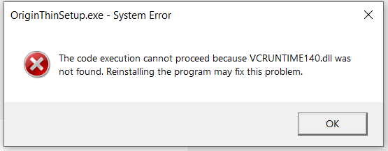 Origin error messages MSVCP140.dll and VCRUNTIME140.dll - 1