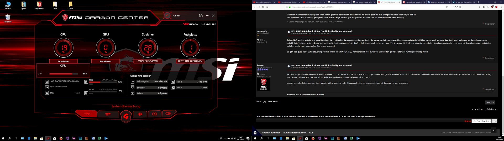 Brand new MSI laptop airs very loud, only a FAN runs 80 degrees