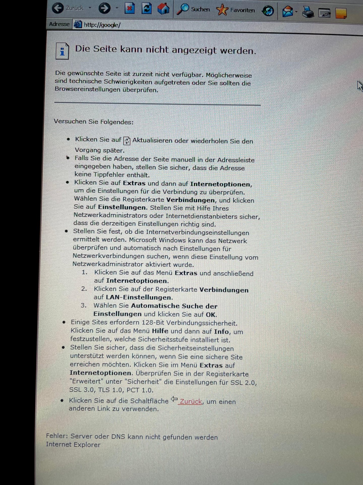 Windows XP Vista browser does not work