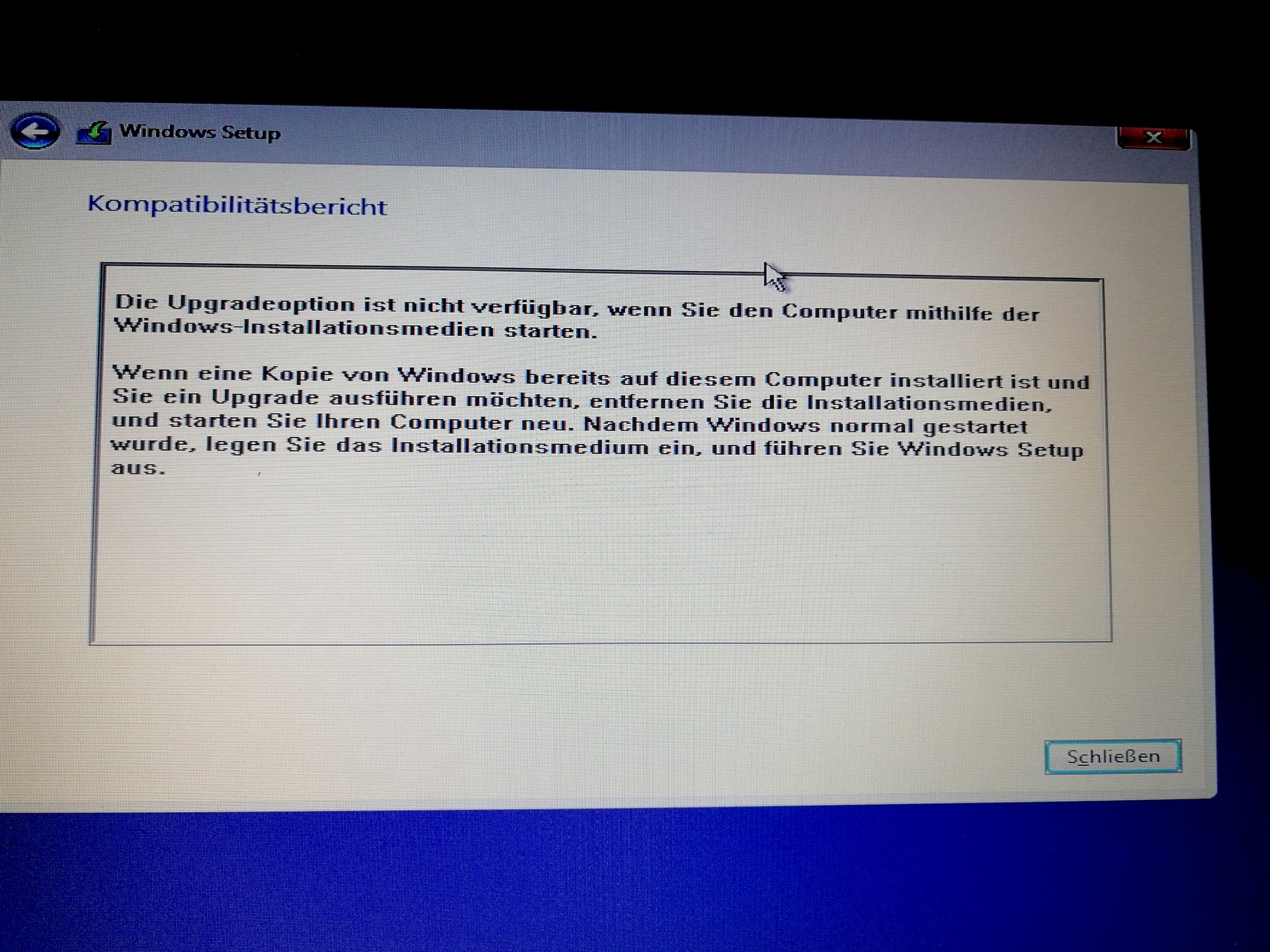 Error message on Windows reinstallation