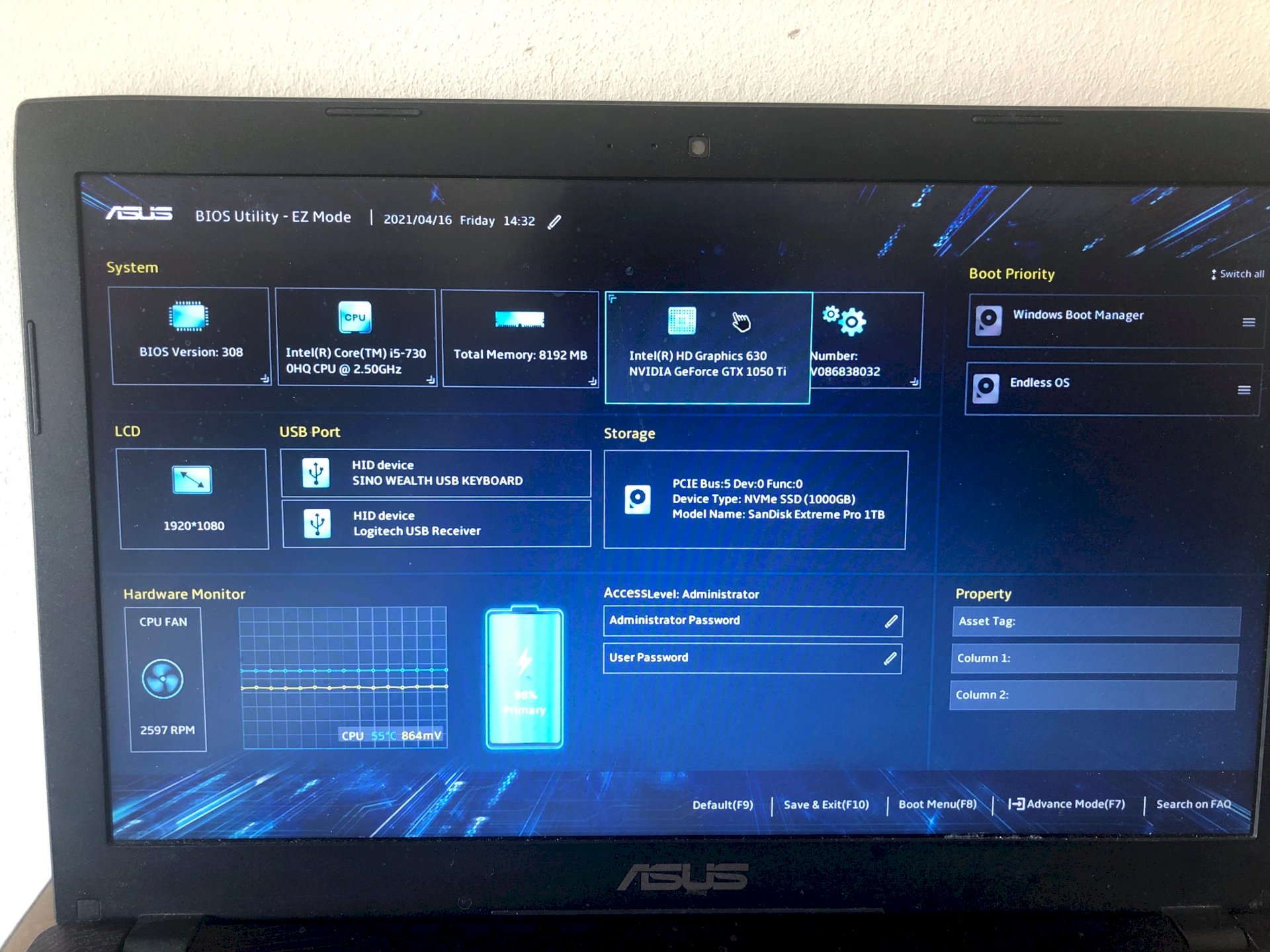 ASUS laptop boots into BIOS new hard drive