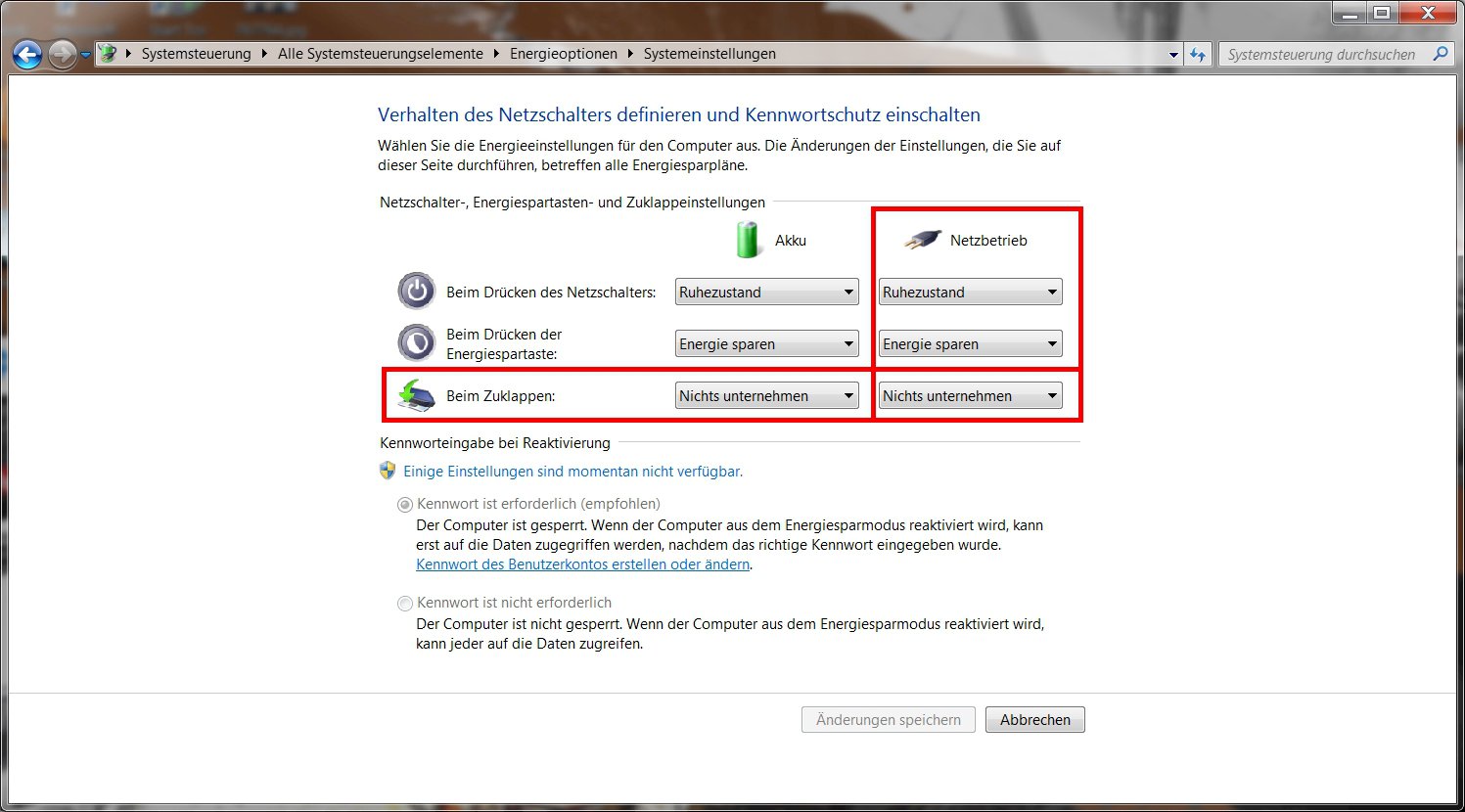 Laptop does not go to standby when closing, but only if connected to external monitor or power supply