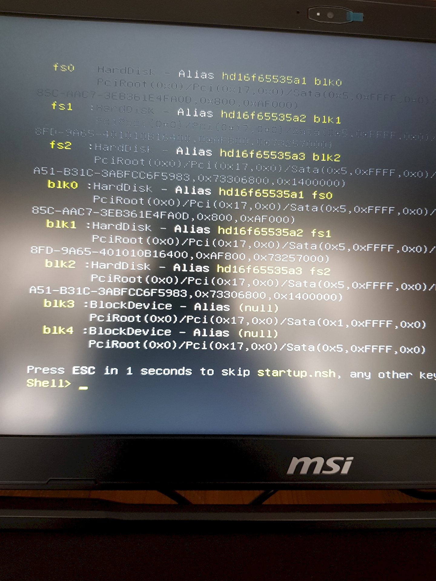 MSI notebook with freDOS does not start properly