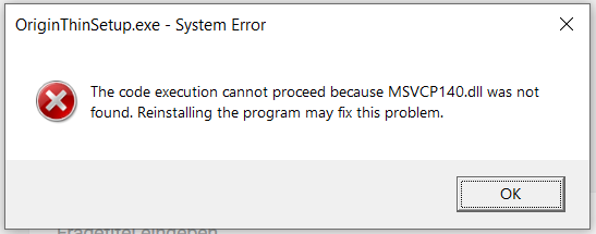 Origin error messages MSVCP140.dll and VCRUNTIME140.dll