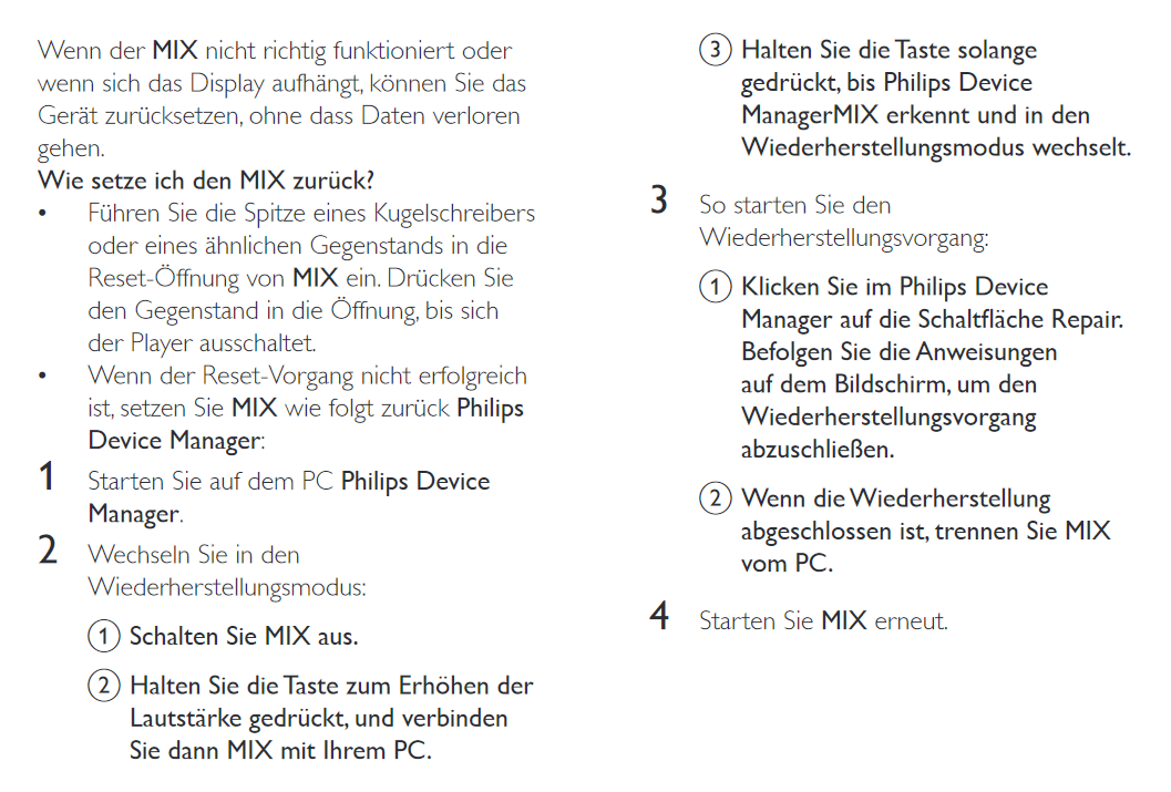 Philips GoGear Mix does not work, what can I do