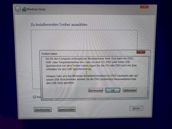 Windows 10 install media driver missing error message
