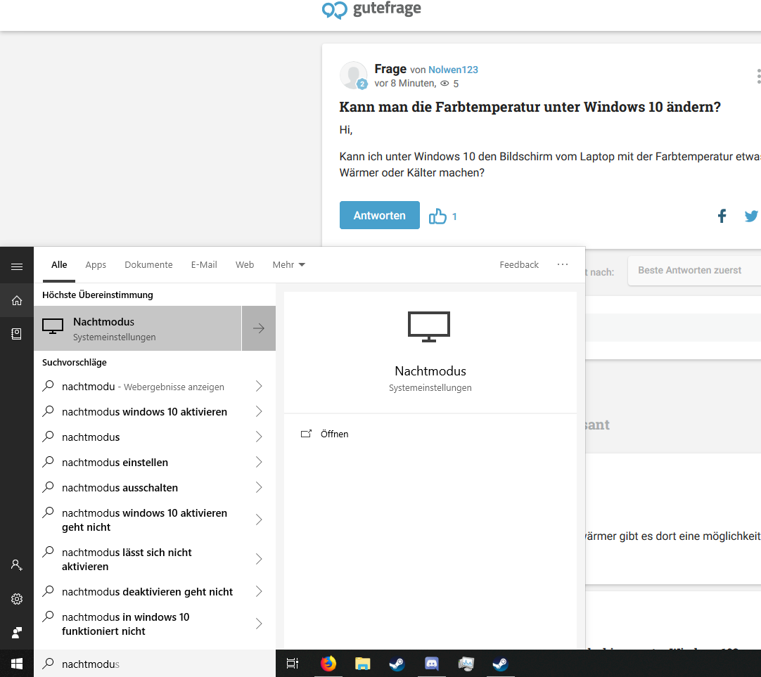 Is it possible to change the color temperature under Windows 10