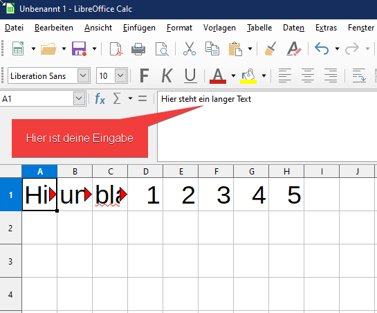 How can I write in Excel in a connected area that is longer than my screen