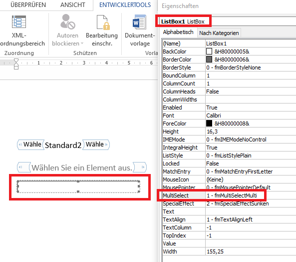 Word Drop-down list