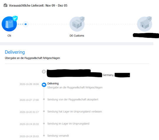 AliExpress handover to airline failed. What now