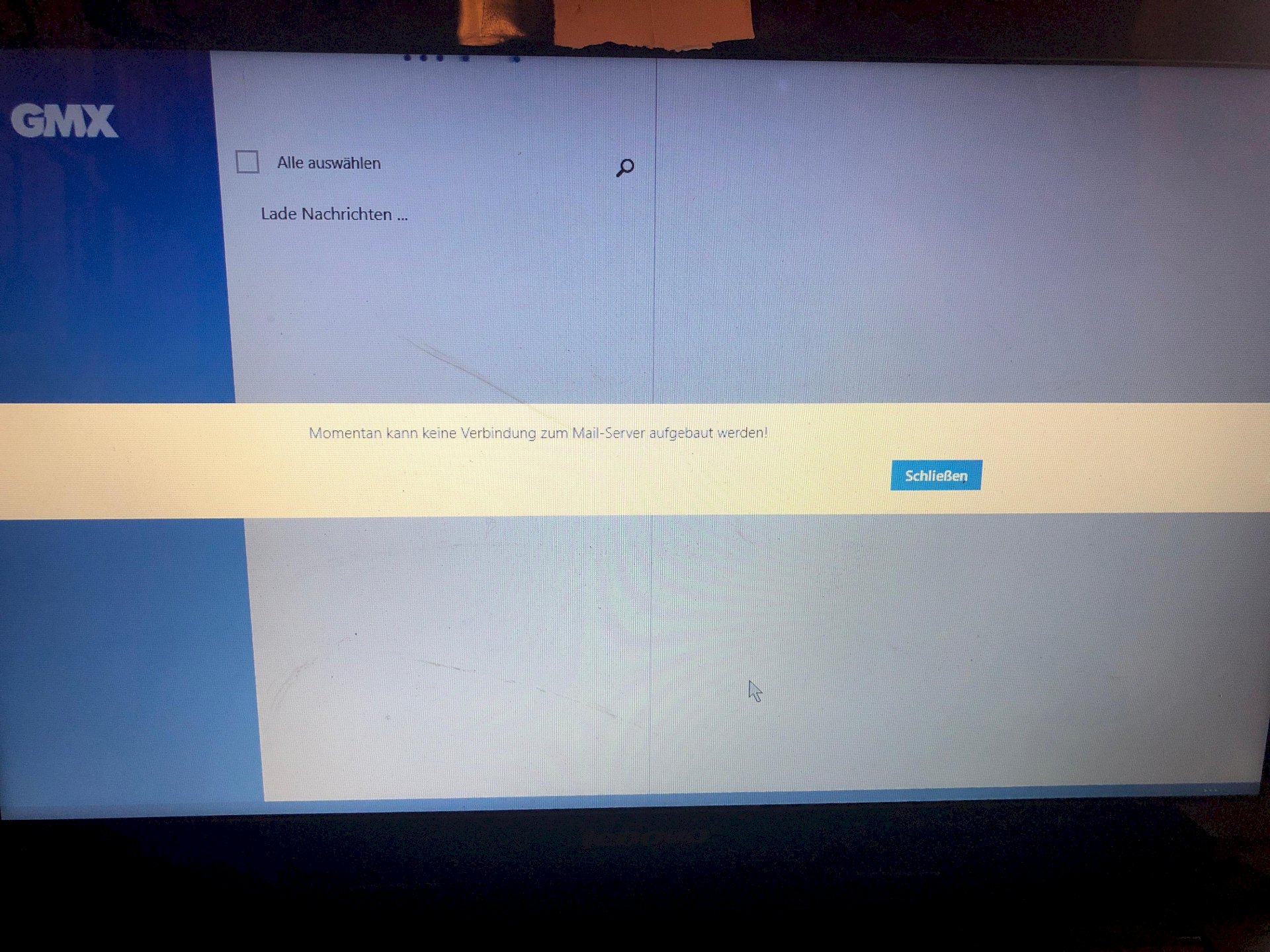 No server connection of the GMX mailbox on the laptop