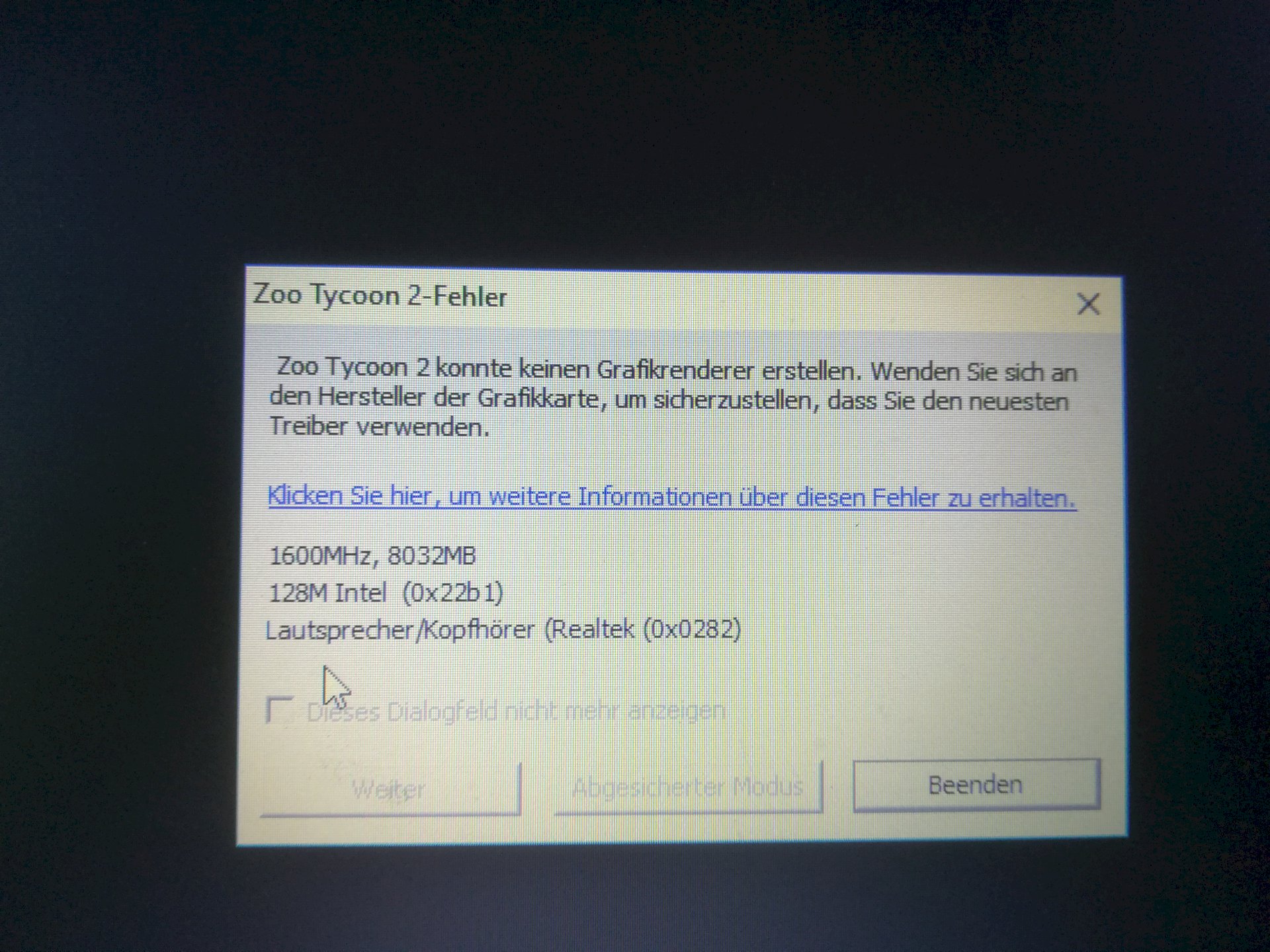 Why can t Zoo Tycoon 2 create a graphics renderer on my laptop, even though the video card values should be true Where do I see the T L